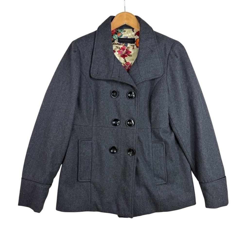 Steve Madden Stylish Black Double Breasted Wool Blend Jacket Pea Coat Size XL